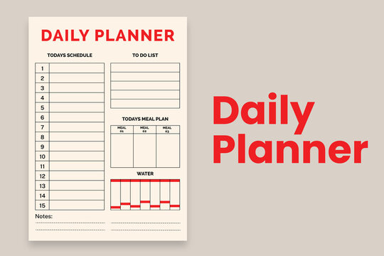 Red Daily Planner Template Digital Organization Page