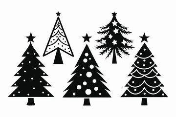 Obraz premium christmas tree silhouette line art vector illustration