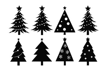 Obraz premium christmas tree silhouette line art vector illustration