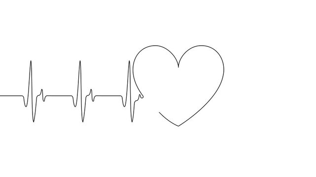 Continuous one line heart beat heartbeat health icon pulse rate medical art. Heart one line heartbeat love ekg care ecg drawing logo draw life cardio illustration single medicine healthy cardiogram.