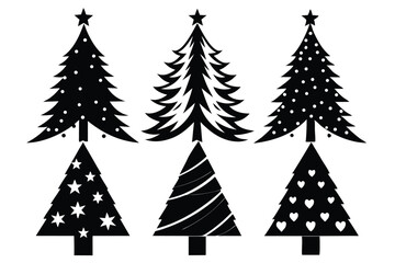 Obraz premium christmas tree silhouette line art vector illustration