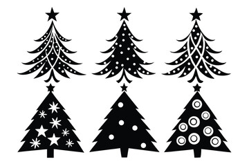 Obraz premium christmas tree silhouette line art vector illustration
