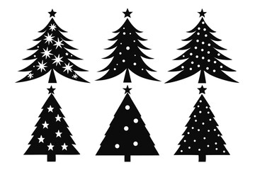 Obraz premium christmas tree silhouette line art vector illustration