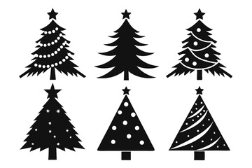 Obraz premium christmas tree silhouette line art vector illustration