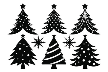Obraz premium christmas tree silhouette line art vector illustration