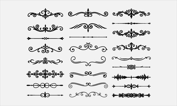Decorative dividers, ornamental borders, vintage elegant separators. For wedding, celebration, invitations. Silhouette Vector illustration