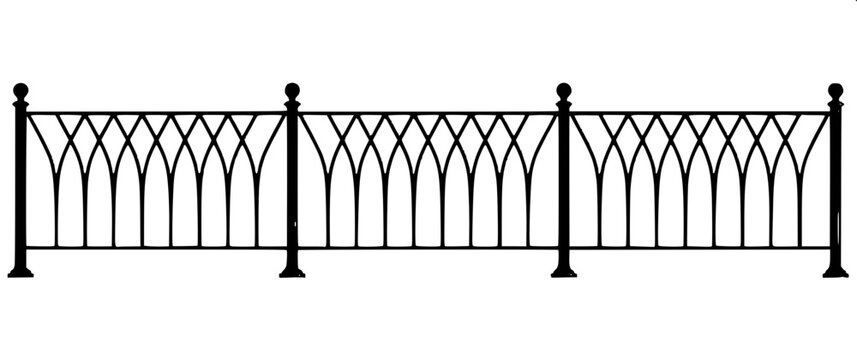 &ldquo;Black silhouette of classic balcony railing with decorative balusters, symmetrical design, solid fill, isolated on white background, vector style&rdquo;