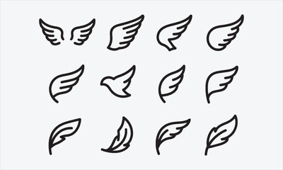 Fototapeta premium Outline Wings Icon Pack Angel, Bird, Feather Symbols