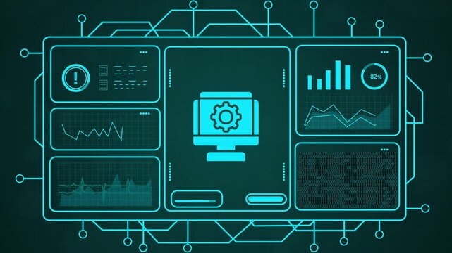 4k futuristic digital dashboard with cybersecurity analytics and glowing neon data visualization