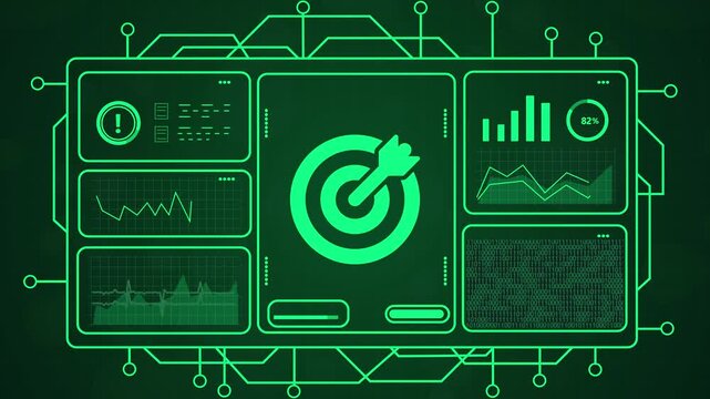 4k seamless green neon whatsapp logo animation with data charts and digital network background