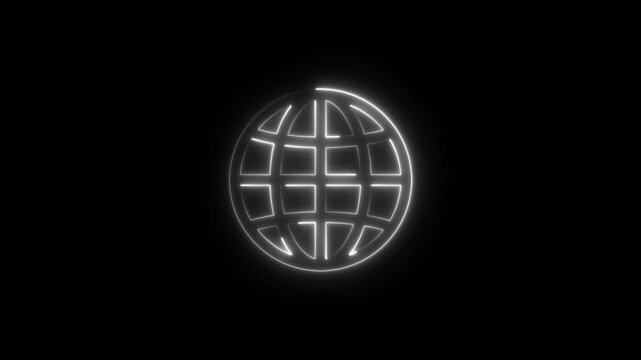 Neon www earth globe icons .com, internet symbol for your logo, glowing animation black background