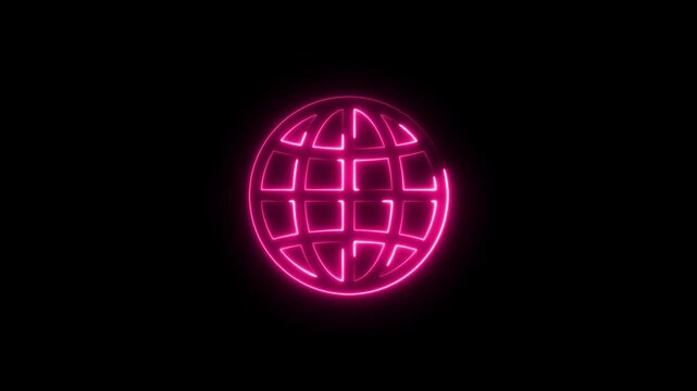 Neon www earth globe icons .com, internet symbol for your logo, glowing animation black background