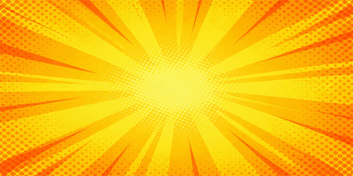 Abstract orange background vector illustration featuring a bright yellow summer sunburst with warm light rays and star burst beams for a shining backdrop art