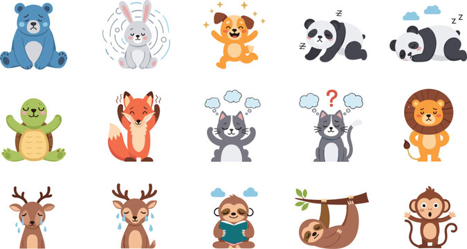 Cute and Adorable Animal Characters Including Bears, Foxes, Lions, Pandas, and More in a Playful Cartoon Style