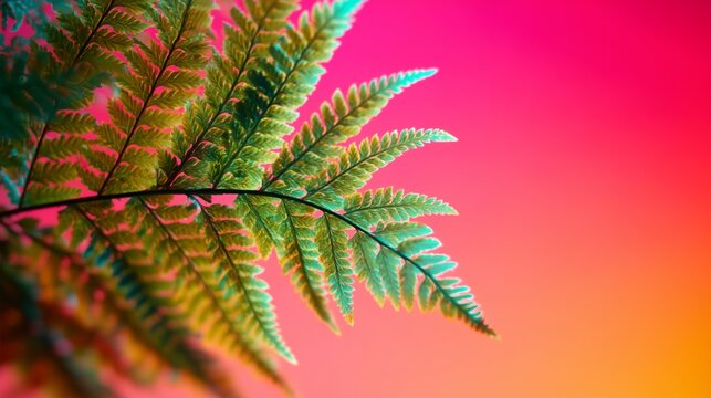 Close-up of fern frond against colorful gradient backdrop
