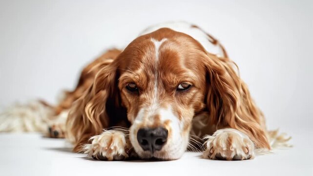 Adorable Cocker Spaniel Dog Yawning and Looking Sleepy.