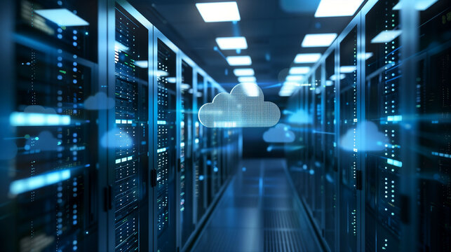 Cloud Computing Concept in Data Center with Servers and Digital Network Technology