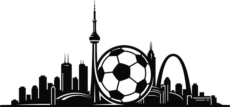 Toronto hosts the global soccer championship a stunning skyline with a soccer ball illustration