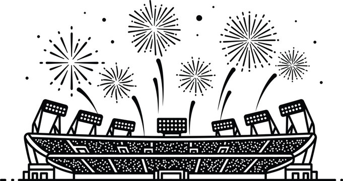 Global soccer championship celebration fireworks over stadium a victorious moment in international football