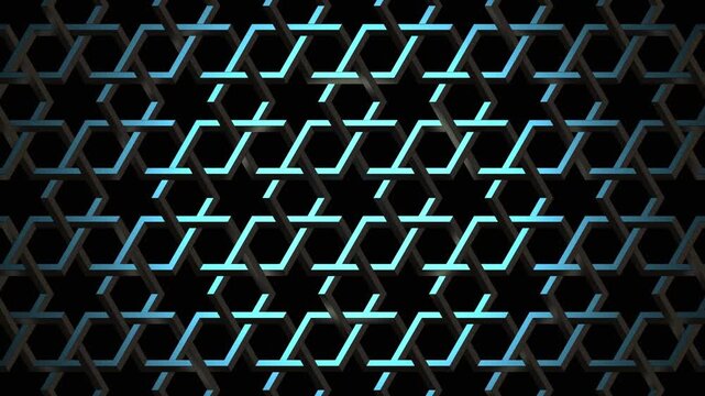 Abstract 3d geometric interlocking star pattern glowing blue over dark motion background
