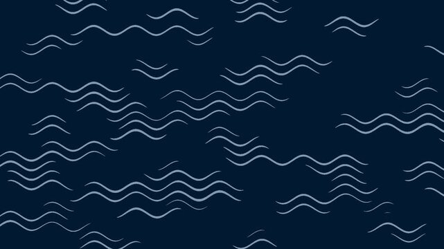 Abstract water wave pattern animation on dark blue background minimalist doodle design