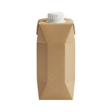 A small rectangular brown cardboard juice carton with a screw cap for beverage product packaging