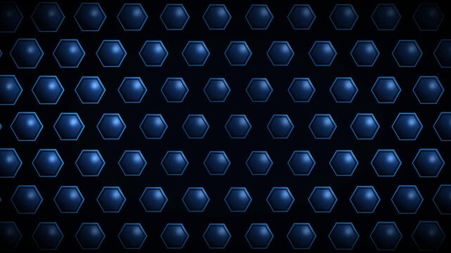 Abstract blue glowing hexagon grid pattern pulsing on dark sci-fi background