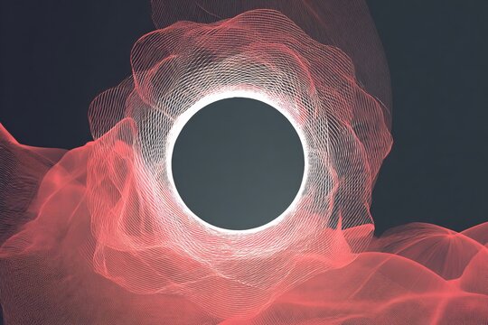 Abstract circular design with red and white wireframe waves