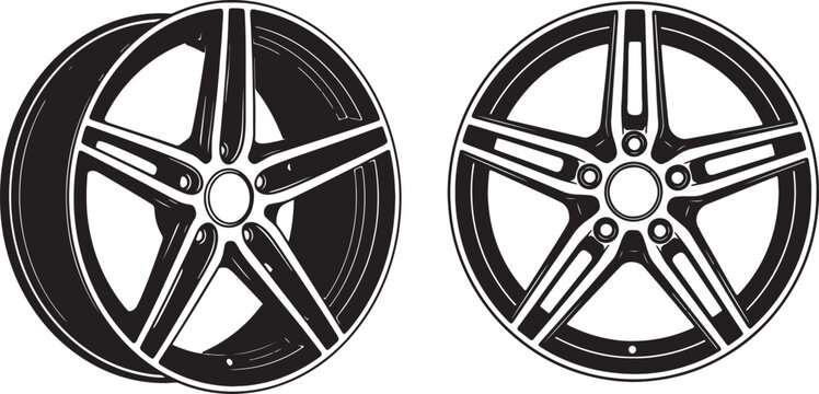 Two black and white of five spoke car wheels also transparent background alloy wheel automotive vehicle part