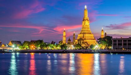 Obraz premium Stunning Twilight View of Wat Arun Temple in Bangkok.