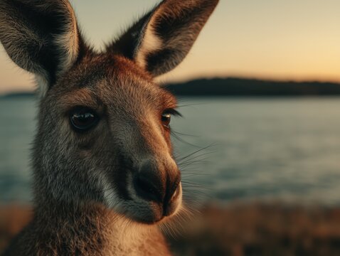 close-up of a kangaroo at sunset