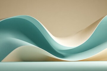 Fototapeta premium Abstract waves of soft blue and beige curved surfaces in minimalist design