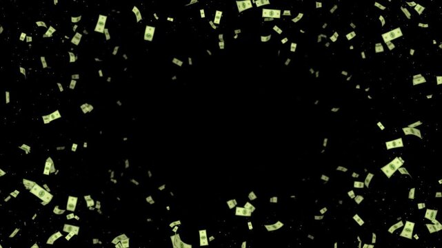 Falling Cartoon Dollar Banknotes Animation on Alpha Channel, Loop
