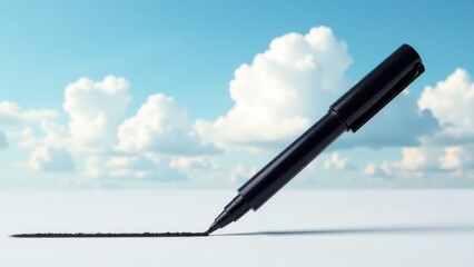 A single black pen sitting on a clean white surface, ready for use