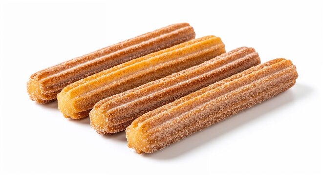 Fresh churros stacked on a white background ready for serving  