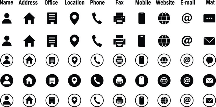 Collection of various contact and communication icons on white background