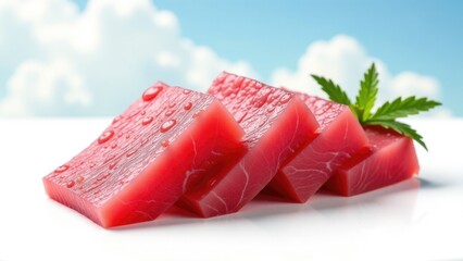 Fresh watermelon slices with a sprig of mint on top, perfect for summer salads or snacks