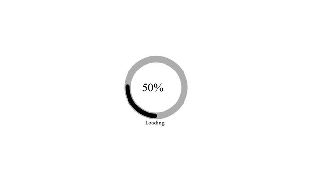 Minimalist white circular loading spinner with dotted text animation on black