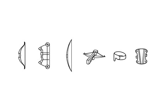 Collection of archery and crossbow equipment icons on a white background