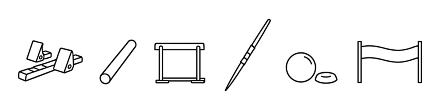 Collection of athletic equipment for track and field sports and training