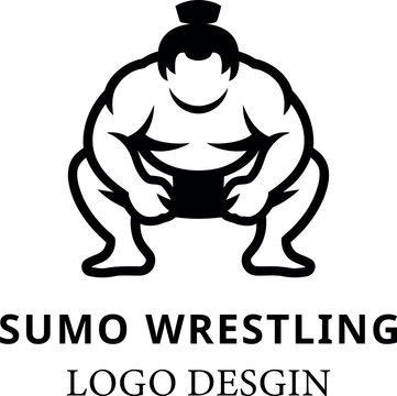 Stylized black and white sumo wrestler logo design for a wrestling sport