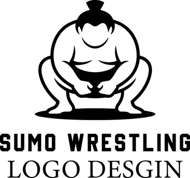 Stylized black and white sumo wrestler logo design symbolizing strength and tradition