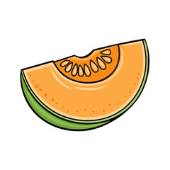 Obraz premium Fresh Cantaloupe Slice with Seeds and Green Rind Illustration