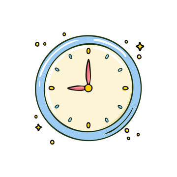 Whimsical Cartoon Clock Showing Nine O'Clock with Sparkle Accents