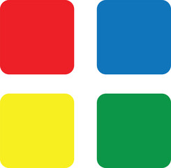 Naklejka premium Minimalist colorful square icons set, flat geometric rounded blocks in red blue yellow and green, simple four quadrant vector graphic for UI design
