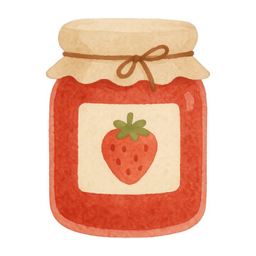 PNG Watercolor strawberry jam illustration.