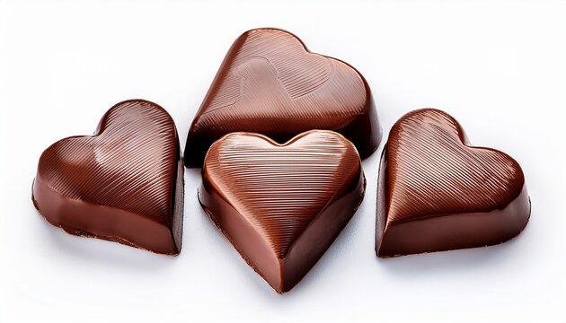 milk chocolate heart shaped candy on white background cutout delicious