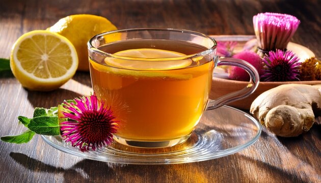 refreshing lemon honey ginger tea and echinacea for a soothing remedy