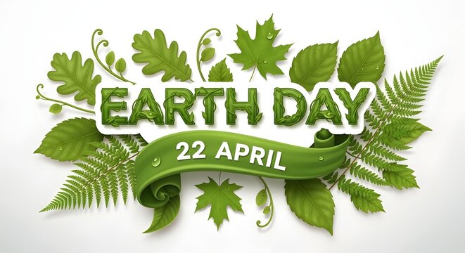 Earth day celebration on april 22nd with green leaves