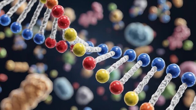 Abstract 3D Rendering of DNA Strand and Microscopic Organisms.